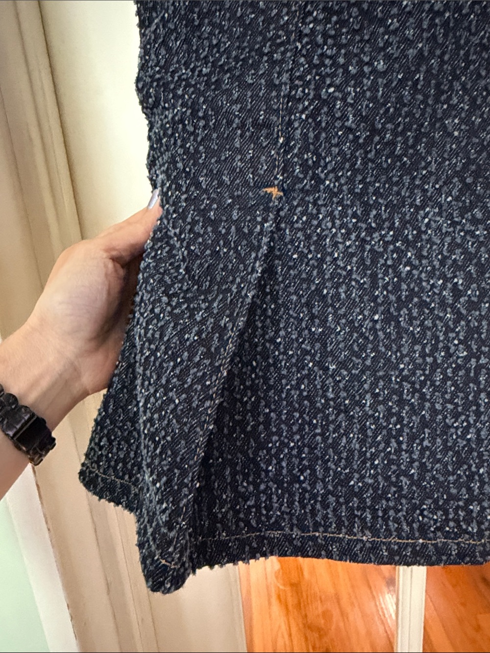 Ganni “Fluffy” Denim Navy Textured Tweed Short-Sleeve Polo Dress - Picture 6 of 7